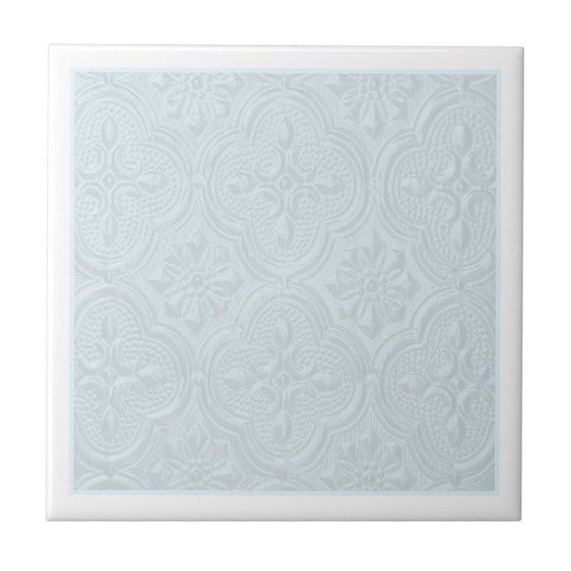 Pastel Blue Flowers Pattern Ceramic Tile (Front)