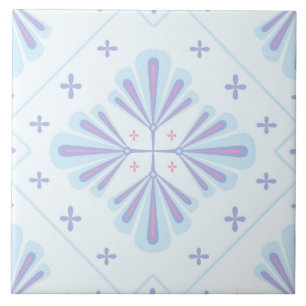 Pastel Blue Geometric Floral Pattern Ceramic Tile