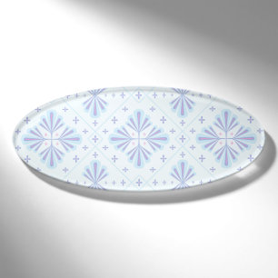 Pastel Blue Geometric Floral Pattern Name Tag