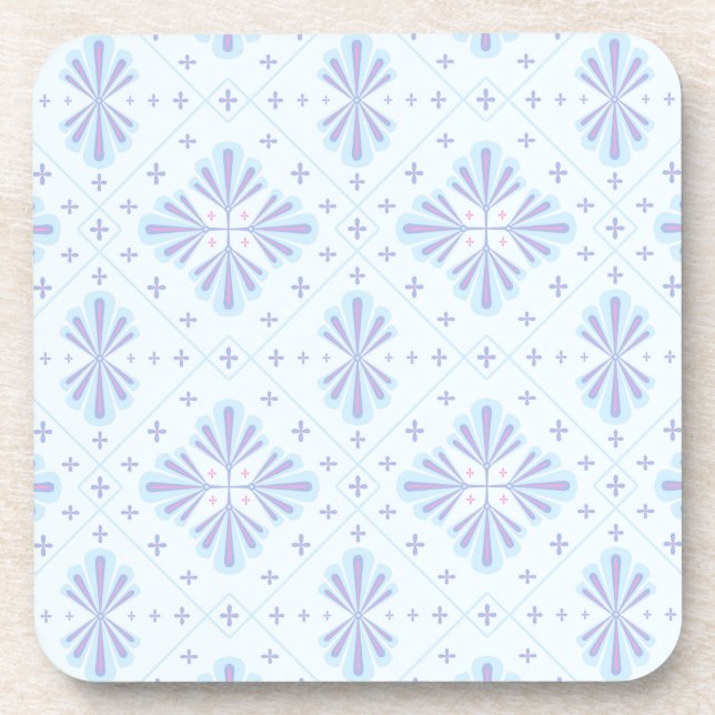 Pastel Blue Geometric Floral Repeat Pattern  Beverage Coaster (Front)