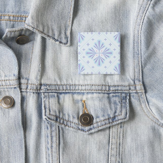 Pastel Blue Geometric Floral Repeat Pattern  Button (In Situ)