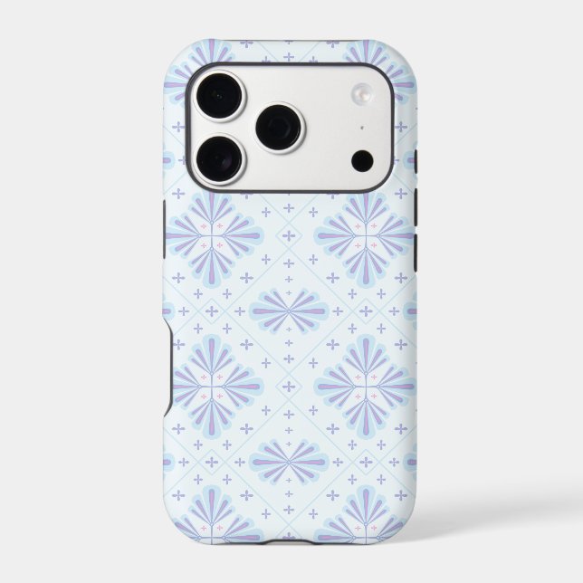 Pastel Blue Geometric Floral Repeat Pattern  Case-Mate iPhone Case (Back)
