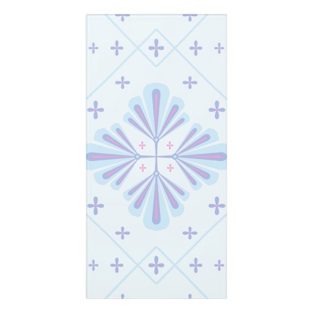 Pastel Blue Geometric Floral Repeat Pattern  Door Sign (Classic Front Vert)