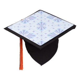 Pastel Blue Geometric Floral Repeat Pattern Graduation Cap Topper