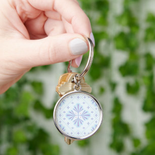 Pastel Blue Geometric Floral Repeat Pattern Keychain