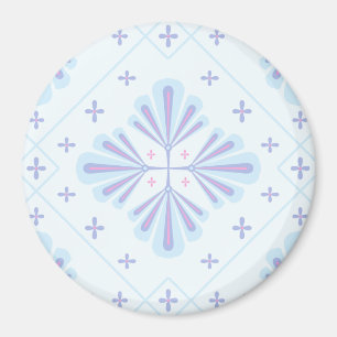 Pastel Blue Geometric Floral Repeat Pattern Magnet