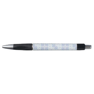 Pastel Blue Geometric Floral Repeat Pattern Pen