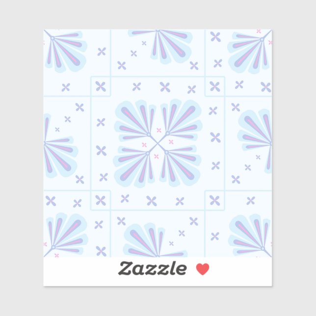Pastel Blue Geometric Floral Repeat Pattern  Sticker (Sheet)
