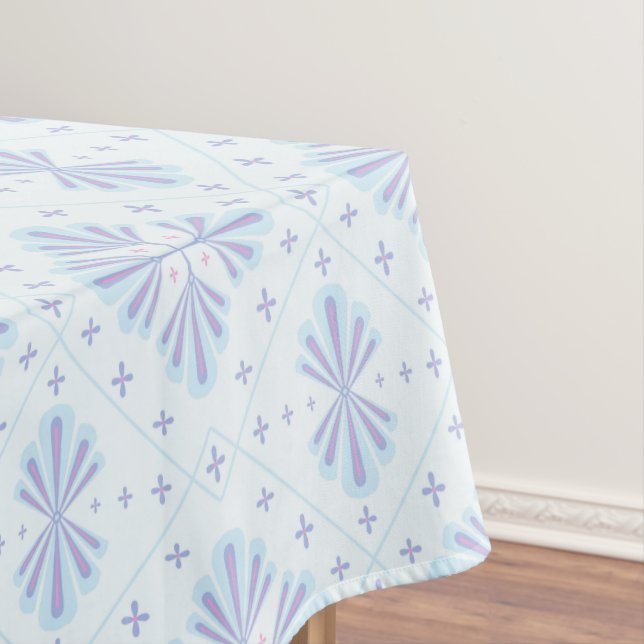 Pastel Blue Geometric Floral Repeat Pattern  Tablecloth (In Situ)