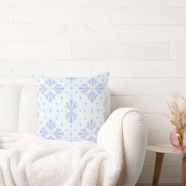 Pastel Blue Geometric Floral Repeat Pattern  Throw Pillow (Couch)