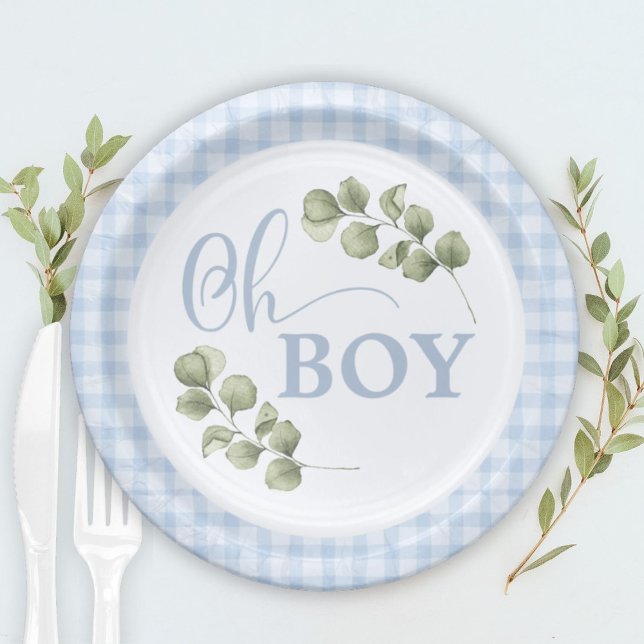 Pastel Blue Gingham Baby Boy Baby Shower Paper Plates (Creator Uploaded)