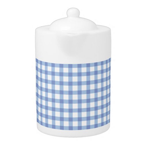 Pastel Blue Gingham Check Pattern Teapot | Zazzle
