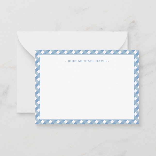 Pastel Blue Gingham Children's Note Card (Front)