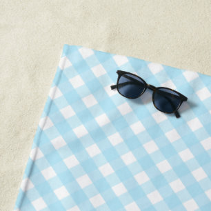 Pastel Blue Gingham Pattern Beach Towel