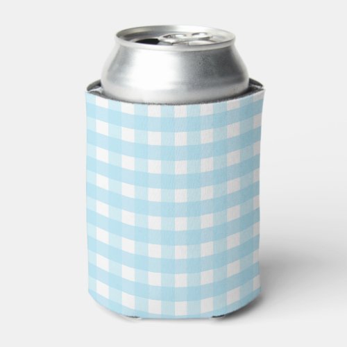 Pastel Blue Gingham Pattern  Can Cooler