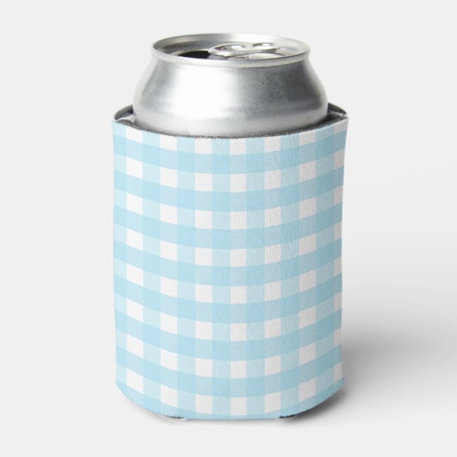 Pastel Blue Gingham Pattern  Can Cooler (Can Front)