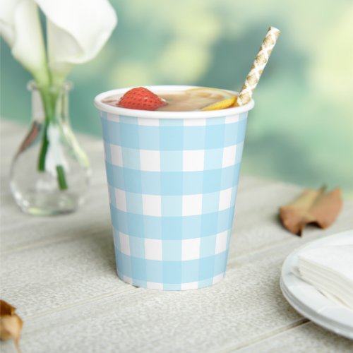 Pastel Blue Gingham Pattern Paper Cups