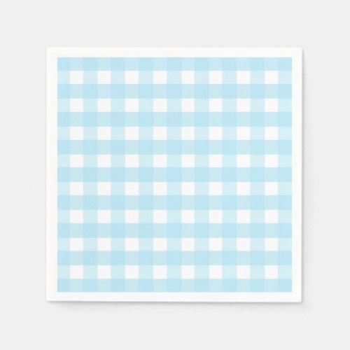 Pastel Blue Gingham Pattern Paper Napkins