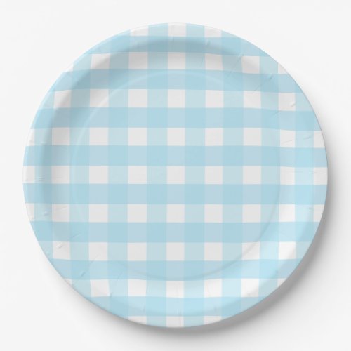 Pastel Blue Gingham Pattern Paper Plate