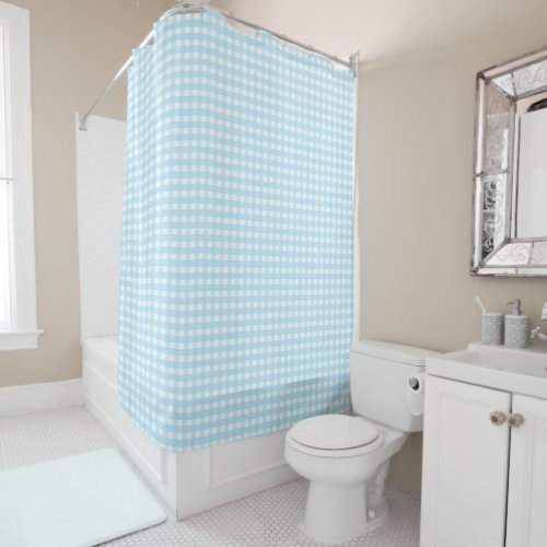 Pastel Blue Gingham Pattern Shower Curtain