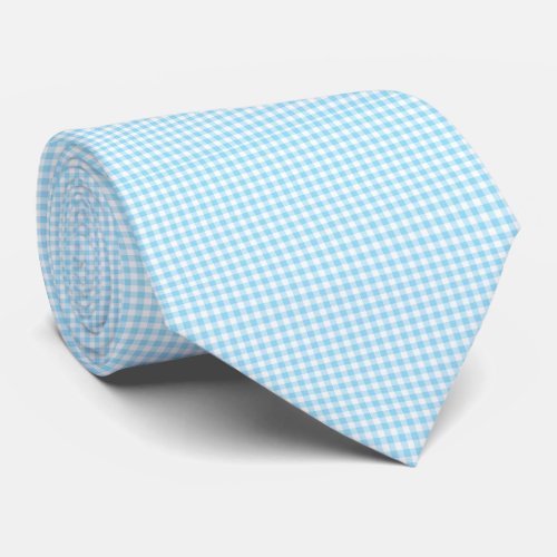 Pastel Blue Gingham Pattern Small Check Plaid Neck Tie