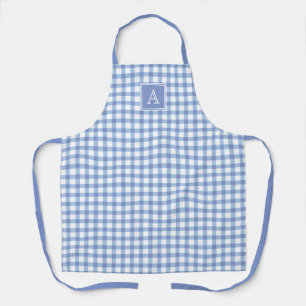 Pastel Blue Gingham Plaid Checker Modern Monogram Apron