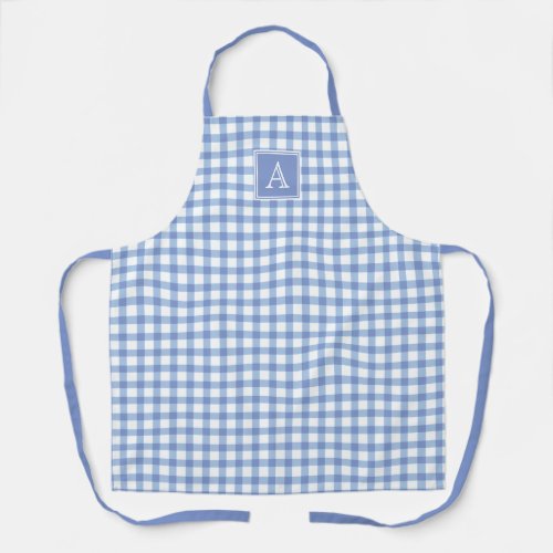 Pastel Blue Gingham Plaid Checker Modern Monogram Apron