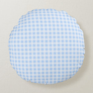 Pastel Blue Gingham Round Pillow