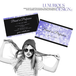 Pastel Blue Glitter Sparkle Stars Black Modern Business Card
