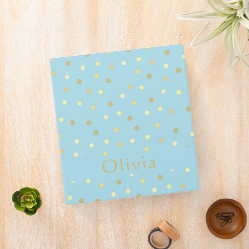 Pastel Blue Gold Confetti Dots Personalized Binder