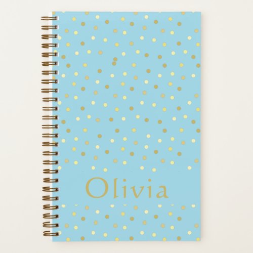 Pastel Blue Gold Confetti Dots Personalized Bullet Notebook