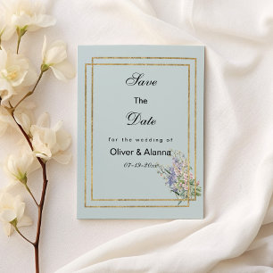 Pastel blue gold lavender pink flora Save The Date Invitation