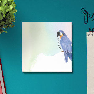 Pastel Blue & Gold Macaw Watercolor Parrot + Name Post-it Notes