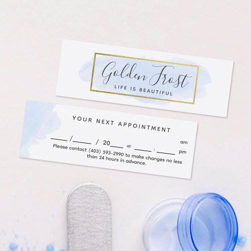 Pastel Blue  Gold Watercolor Elegant Appointment Mini Business Card