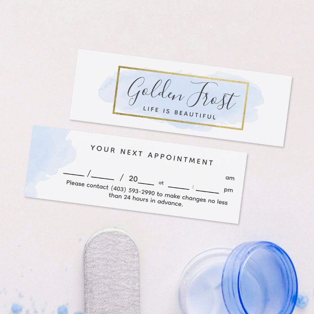 Pastel Blue & Gold Watercolor Elegant Appointment Mini Business Card (Creator Uploaded)