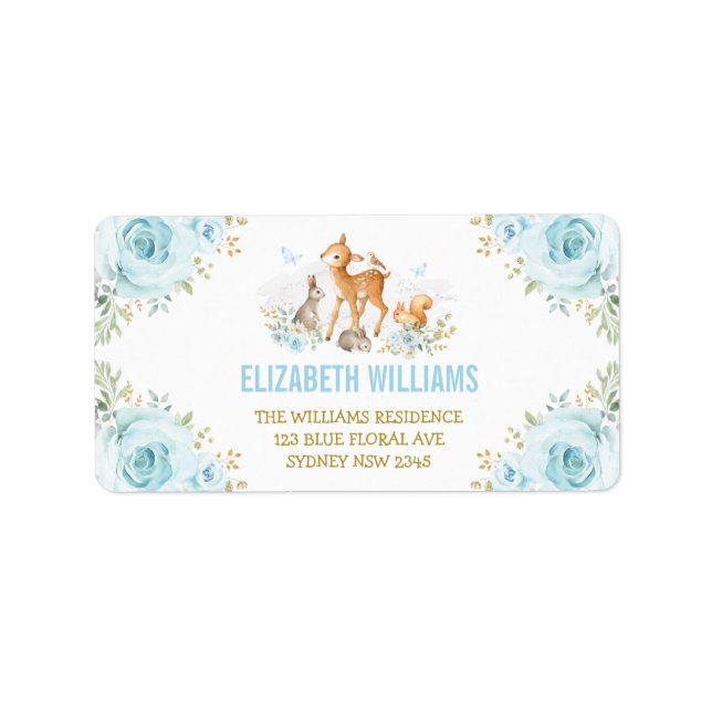 Pastel Blue Gold Woodland Forest Return Address Label (Front)