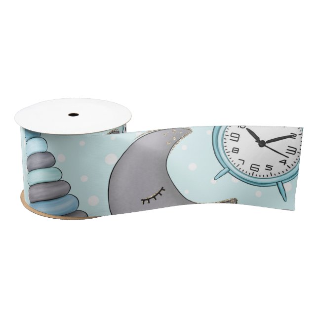 PASTEL BLUE & GRAY BABY ITEMS SATIN RIBBON (Spool)