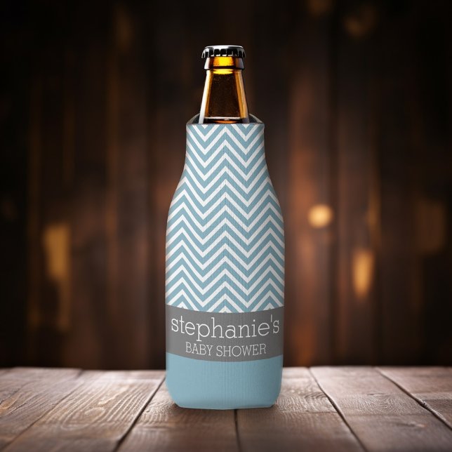 Pastel Blue & Gray Baby Shower Suite Bottle Cooler (Add your name to this personalized bottle cooler.)