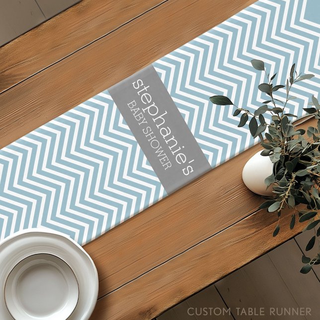 Pastel Blue & Gray Baby Shower Suite Short Table Runner (Custom Table Runner)