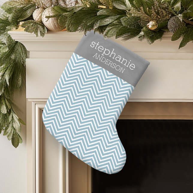 Pastel Blue & Gray Baby Shower Suite Small Christmas Stocking (Personalized Christmas Stocking)