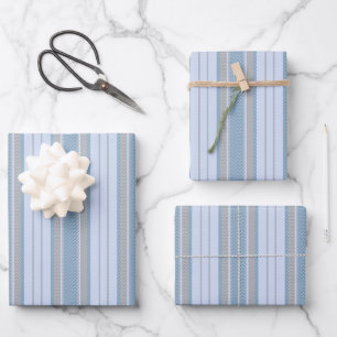Pastel Blue & Gray Chevron Stripes Wrapping Paper Sheets
