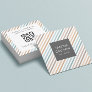Pastel Blue Gray Gold Stripes QR CODE  Square Business Card