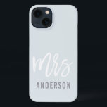 Pastel Blue-Gray New Mrs Last Name Bride iPhone 13 Case<br><div class="desc">After the wedding,  show off your new last name with this sleek and stylish case -- perfect for the honeymoon! Personalized bride design features "Mrs. [lastname]" in modern white and gray typography on a subtle pastel blue gray background. Use the field provided to personalize with your new last name.</div>
