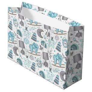 PASTEL BLUE GRAY WHITE BABY ITEMS LARGE GIFT BAG