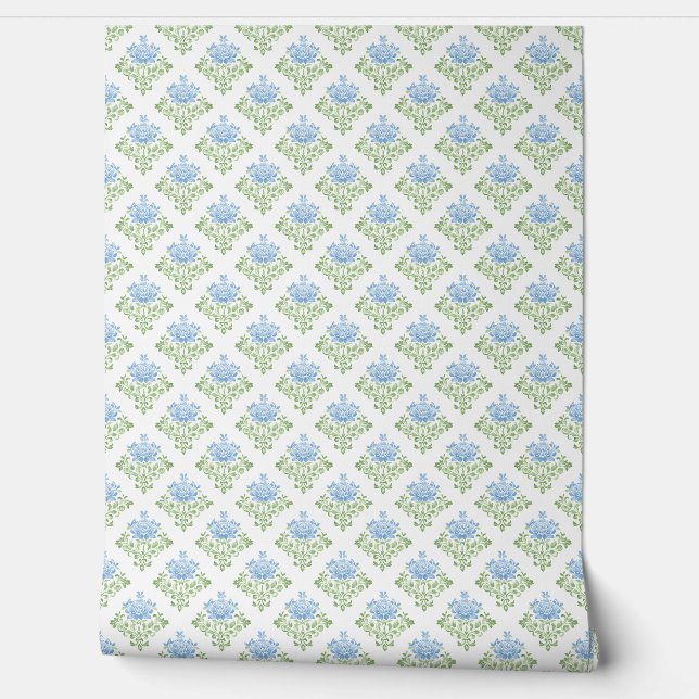 Pastel Blue Green Floral Pattern Wallpaper (Unrolling)