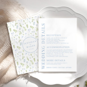 Pastel blue green floral wedding details cards