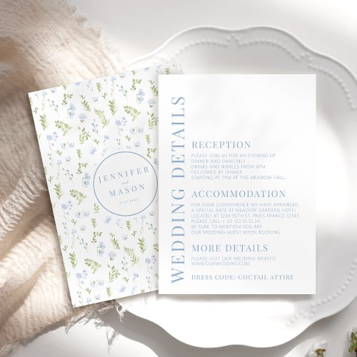 Pastel blue green floral wedding details cards