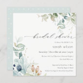 Pastel Blue Green Foliage Bridal Shower Invite (Front/Back)
