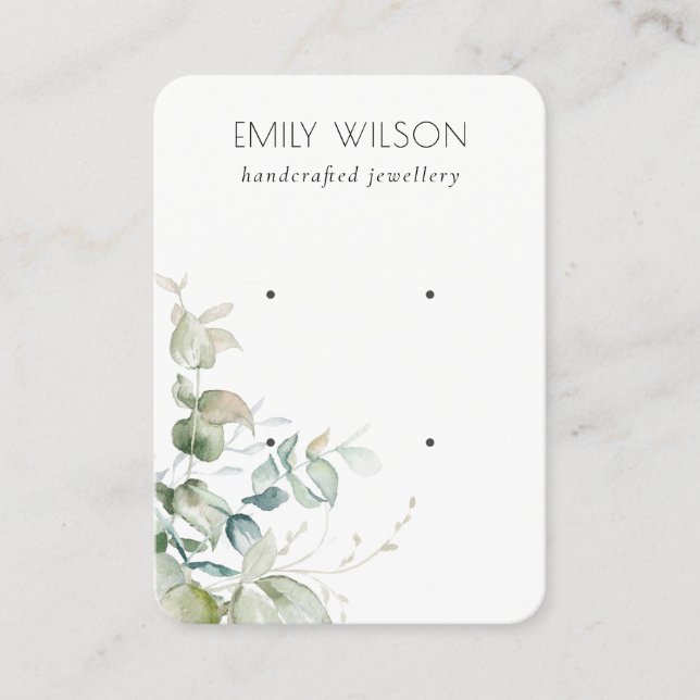 Pastel Blue Green Foliage Bunch 2 Earring Display Business Card (Front)