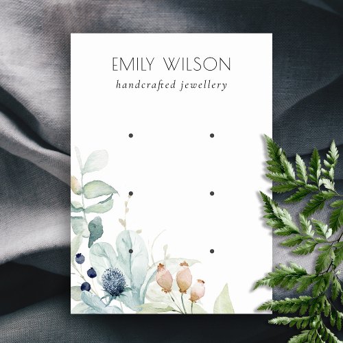 Pastel Blue Green Foliage Bunch 3 Earring Display Business Card